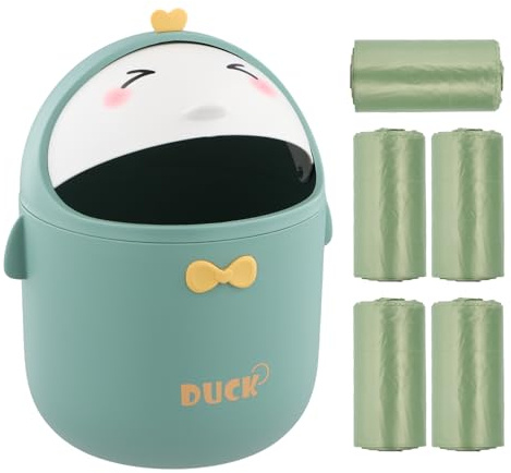 Pequeña Papelera de Mesa con Tapa, Mini Papelera Escritorio, Cubo de Basura Portátil Estilo Dibujos Animados Lindo, Papelera Sobremesa, Mini Garbage Bin para Baño, Escritorio, Oficina, Cocina