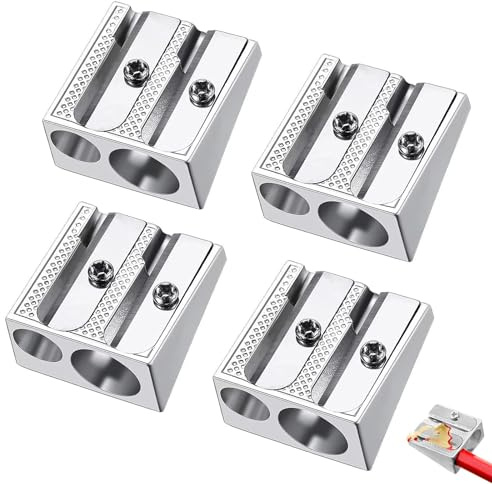 Kryzulax 4 Pezzi Temperamatite in metallo con 2 fori,Temperamatite,Ø8/11mm Mini Temperamatite in Alluminio Portatile,per labbra,per casa,scuola,ufficio