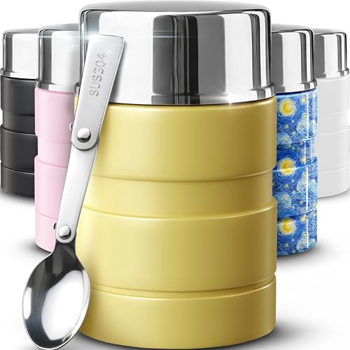 Earth&ME 17 OZ Soup Thermo for Hot & Cold Food for Kids, Vacuum Insulated Steel Lunch Container, Kids Wide Mouth Bento Thermal Food Jar, Warm Food Lunchbox Thermo Bowls with Spoon (Yellow)
