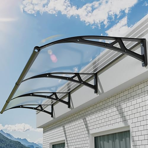 LIMENQIN Window Awning Door Canopy, Outdoor Front Door Awning, Aluminum Bracket, Polycarbonate Cover Shade Awnings for Entrance, for UV, Rain and Snow Protection(Clear,80x240cm/31.5x94.4inch)