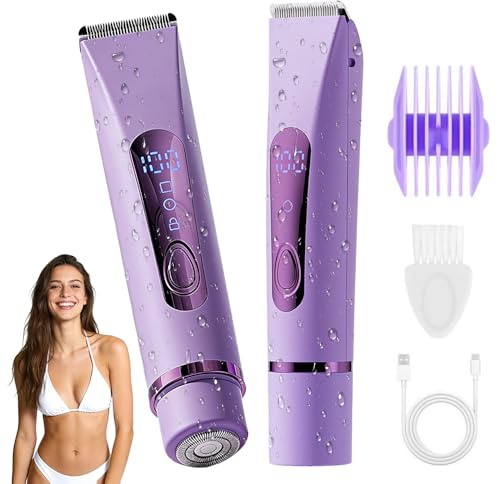 Bikini Trimmer Women, 2-in-1 Electric Lady Shaver for Women, Dual Head Electric Razor, Wet & Dry Use Painless Personal Trimmer, for Private Area Body Arms Legs Underarms (Purple)