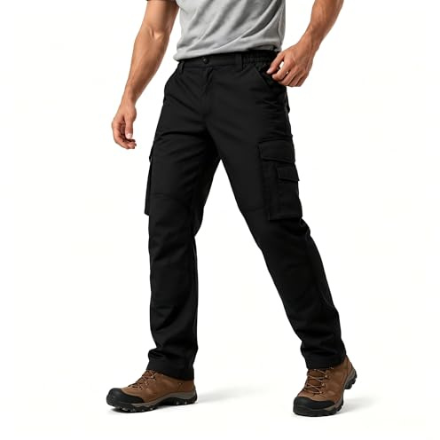 ZITY Men’s Cargo Work Trousers Multi Pocket Durable Work Pants Heavy Duty Utility Trousers for Construction Outdoor Casual Black