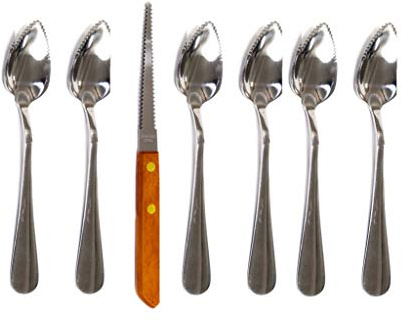 Chef Craft Grapefruit Spoon And Knife Set, 6 Stainless Steel Serrated Spoons & 1 Grapefruit Knife