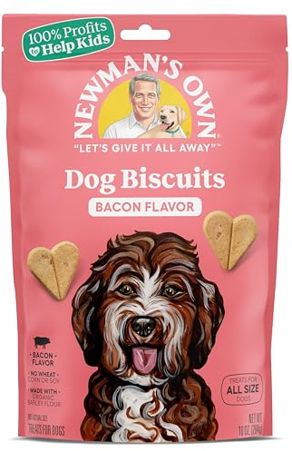 Newman's Own Bacon Flavor Dog Biscuits, 10 oz Bag (Pack of 6) — Oven Baked Crunchy Training Treats, Organic Ingredients, No Wheat Corn or Soy, Premium Quality Wholesome Dog Cookies