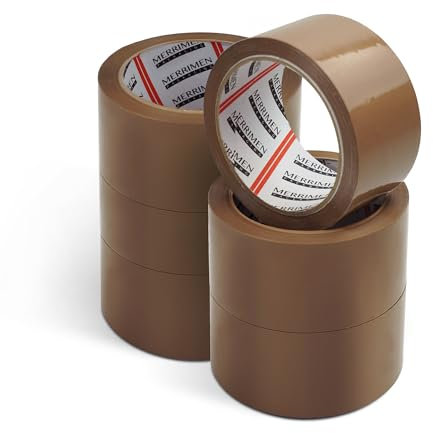 Merrimen Strong Heavy Duty Roll Pack Brown Packaging Tape | Secure Sticky Sealing Tape for Parcel Boxes, Moving Boxes, Large Postal Bags for long term storage | (48MM x 66M) (6 rolls, Brown)