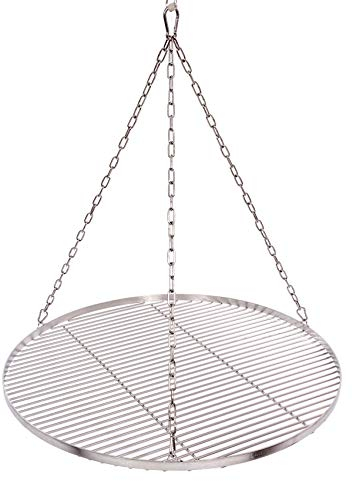 Massives Grillrost Ø 80 cm mit Kette Edelstahl 6 mm Grillstabdicke Stababstand 14 mm für Schwenkgrill BBQ Dreibein