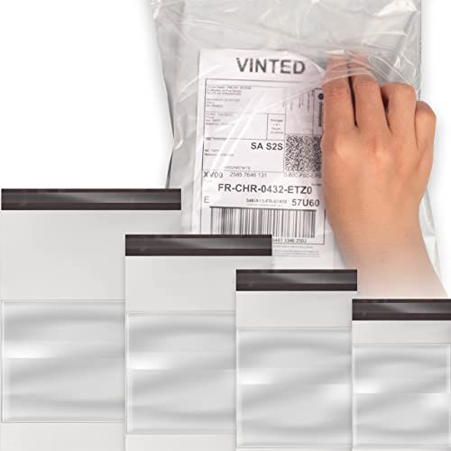PickWorthy,80 x Envelope Plastique Expedition avec une Pochette d'expédition INTÉGRÉE en 4 tailles, Emballage Colis Vinted en Polyéthylène avec une Forte Fermeture Auto-Adhésive(Blanche)