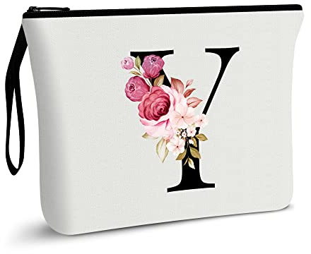 A-Z Personalized Makeup Bag, Birthday Gifts for Women Mom Bridesmaid (Y) | Initial Gifts for Best Friend, Bride Girls, Cosmetic Bag