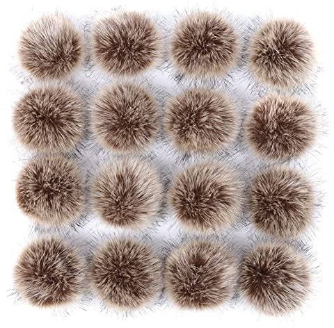 Uposao 16 stycken pompom pompom pom, fuskpäls rävpäls pälstofs med elastisk slinga pom fluffig plyschbollar set för pyssel för mössor väska halsdukar nyckelring dekoration tillbehör, brun