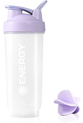 Bottiglie di Proteina Shaker Sport Protein Mixes Cup 700ml/24oz Bottiglia d'acqua con Frusta Palla di Miscelazione Coperchio a Prova Perdite Allenamenti Shaker per Fitness Palestra Milkshake (Viola)