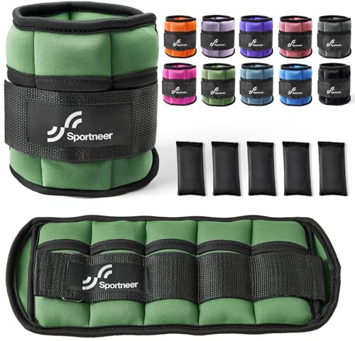 Sportneer justerbara ankelvikter: 1 par 0,9/1,8/2,7/3,6/4,5 kg handledsvikter benvikter för kvinnor män gym fitness workout promenader jogging 2,2 kg per fotled, 4,5 kg per par