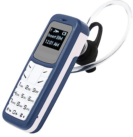 Mini Teléfono Celular, Auricular Bluetooth de 0,66 Pulgadas, Marcador de Auricular Bluetooth Desbloqueado con Soporte para Gancho para la Oreja, Tarjeta SIM, Teléfono Móvil (Azul)
