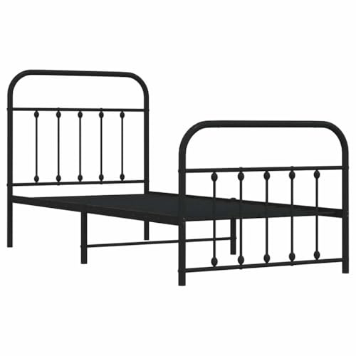 vidaXL Sängram med huvudgavel och fotgavel svart metall 90x190 cm, säng, metallsäng, metall sängram, sängar, metallsängar, metall sängramar, gästsäng