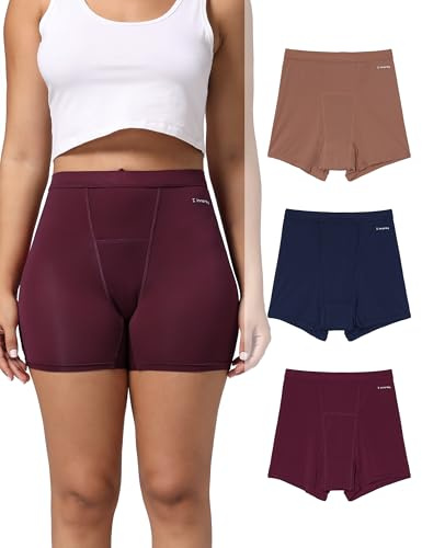 INNERSY Women's High Waisted Period Underwear Boy Shorts Panties for Postpartum Menstrual 3-Pack(Dark Vintage,M)