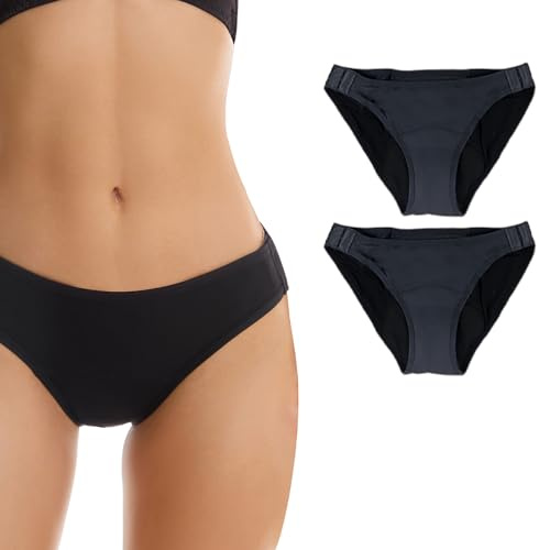 Feel Natural - Pack 2 Culottes Menstruelles Détachables - Lavable et Anti Fuite - Confort Hygiénique Femme, Protection Absorbante Sans Couture - Flux Moyens, Sous Vêtement Femmes Noir - Taille L
