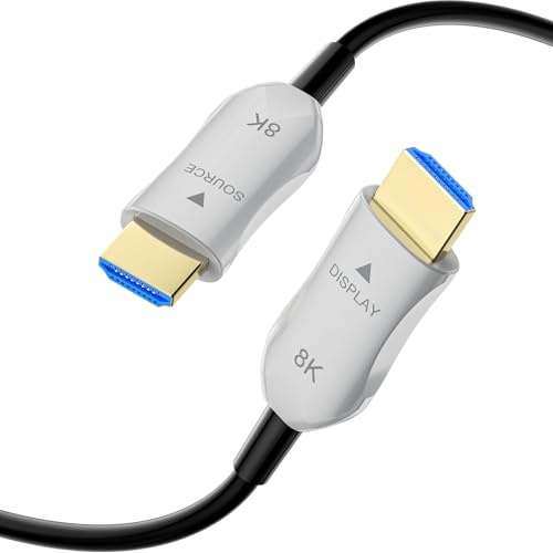 RUBMUD 8K Fiber Optic HDMI 2.1 Cable 50ft, Long Active HDMI Cable, High Speed Fiber HDMI Cord, 48Gbps, 8K@60Hz 4K@120Hz, Dynamic HDR, eARC, HDCP 2.2&2.3, 3D, for HDTV Monitor Game Laptop Home Theatre