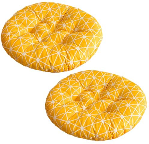 2 Pcs Round Chair Seat Pads 40cm Cotton Floor Pillow Tatami Seating Pillow Thick Padded Cushion Chair Seat Pads for Home Garden Dining Patio Balcony Office Outdoor Meditation (Yellow, Round)