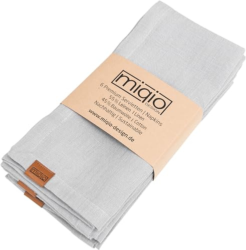 MIQIO® Design Servilletas de tela, juego de 6 servilletas de lino, 45 x 45 cm, servilletas de tela de 55 % lino y 45 % algodón, certificado European Flax, GOTS y Ökotex, color gris claro