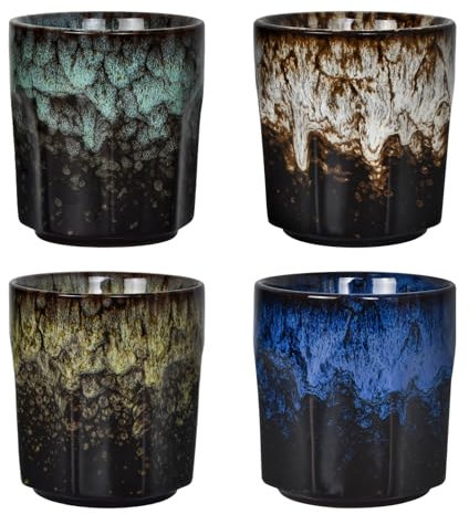 Juego de 4 tazas de café, 200 ml, hechas a mano, de porcelana, tazas de café, tazas de café moca, tazas para mujeres, hombres, hogar, oficina, regalos, tazas de té, tazas de té Macchiato