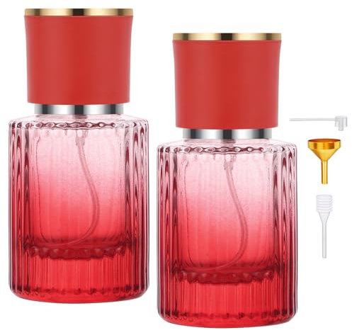 Segus Perfume Travel Bottle, 2 Pcs 30ml Refillable Perfume Atomiser, Leakproof and Portable, with Fine Mist, Glass Perfume Bottles for Women and Men (Gradient Red)
