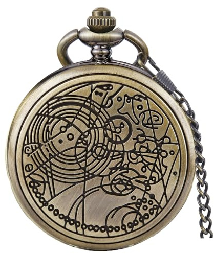 Tiong Vintage Bronze Quartz Pocket Watch for Men Arabic Numerals White Dial Men's Pocket Watches with Chain