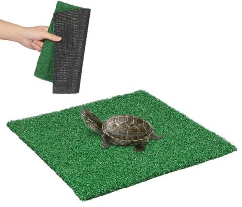 BESPORTBLE Turtle Floating Dock Square Artificial Grass Mat Turtle Basking Grass Platform with Ramp Fake for Tank Reptile Terrarium Accessory Indoor Outdoor Use