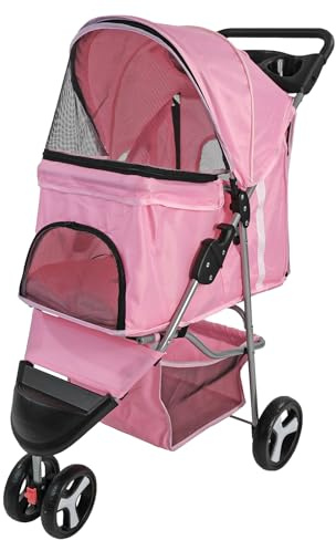 Actiaspet - Foldable Pet Stroller with Weather Protection and Swivel Wheels | 15kg Carrying Capacity (Pink, One Size)