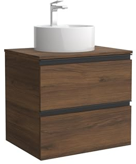Mueble de Baño BEQUIA Metal 60cm Nogal | Lavabo sobre encimera Porcelana Centrado