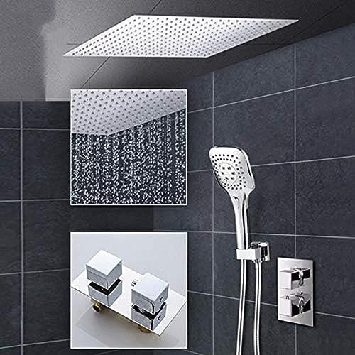 2-vägs termostatduschkranar set ultratunn regnduschhuvud 3-vägs handdusch enkelhandtag termostatblandare kran – 25 cm full uppsättning, 20 cm fullt set, 20 cm full uppsättning, ambitiös sprinkler
