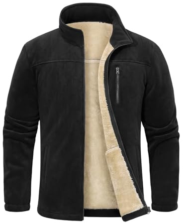 TOMEEK Veste Polaire Homme Hiver Fleece Jacket Full Zippé Chaude Manteau Hommes Blousons avec Poches sans Capuche de Randonnée Travail Epaisse Thermique Blouson(Noir,L)