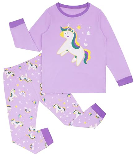 Hoseay Pigiama Bambini Ragazzi Ragazze, Cotone Unicorno Dinosauro Manica Lunga Maglietta e Pantaloni Pigiamas, Morbido 2 Pezzi Abbigliamento da Notte, Autunno Vestiti per Bambini 2-8 Anni