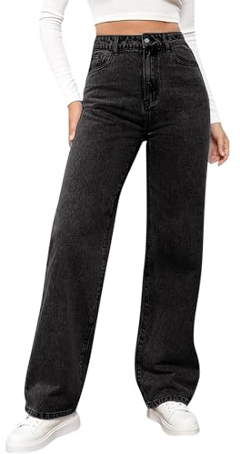Jean Queen tendance pour femme - Jambe droite - Taille haute - Extensible - Pantalon ample tendance - Pantalon en jean ample - Été 2025 Y2K - Pantalon en jean ample extensible, gris, 3XL