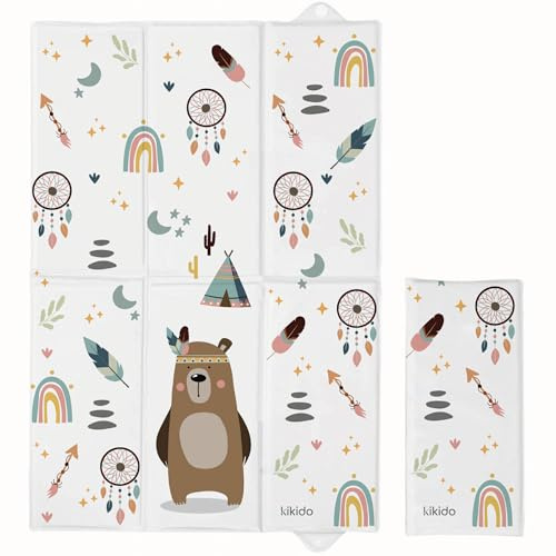 Kikido Matelas à Langer de Voyage 40x60 cm - Tapis a Langer pour Bébé Pliable et Imperméable 60x40 cm - Teddy - Matelas à Langer Nomade, Portable, Doux et Confortable pour le Change de Couches