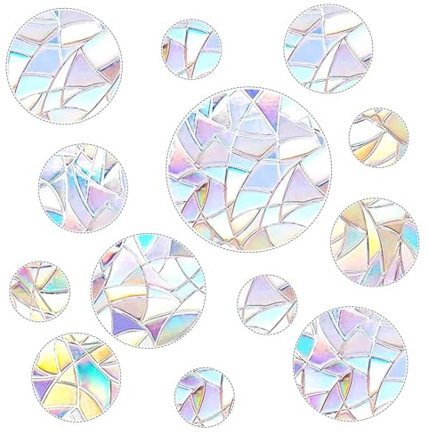 JOOTUEPO 3D Rainbow Window Film, 39Pcs Anti-Collision Window Stickers Circle Windows Decals Non Adhesive Reusable Rainbow Clings Bird Strike Prevention Windows for Home Kitchen Glass