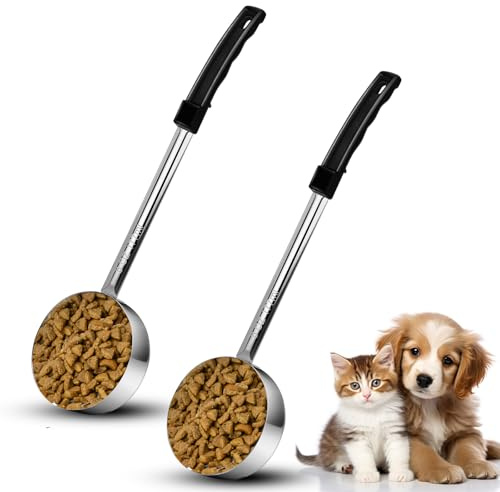 Ashmacdo 2 Pcs Dog Food Scoop Long Handled Scoops 3/4 Cup Stainless Steel Measuring Cups Portion Control Serving Spoons for Dogs Cats Birds and Rabbits Pet Food Feeding Scoop (3/4 Cup)