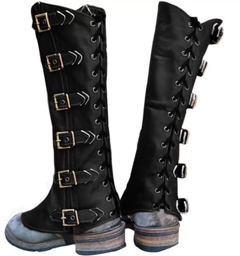 Mens Renaissance Costume Medieval Pirate Boot Covers Costume,Viking Pirate Costume Accessories Medieval Boots Covers,Leather Steampunk Cosplay Cover,Viking Warrior Knight Armor Leg Gaiters (Black)