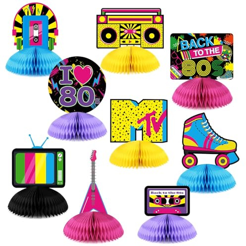 Nymora Decoraciones de Fiesta de los 80, Vuelta a la Fiesta de los 80, Decoraciones Centrales de Panal, Adornos de Mesa Retro para Cumpleaños de los 80, Regalos y Accesorios, Decoraciones de Fiesta Ne