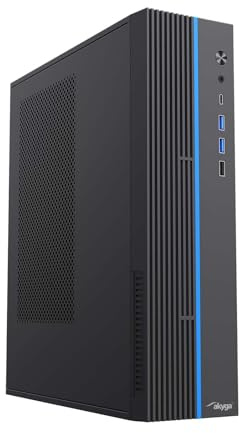Akyga SFF datorhölje AK-302-01BL för mini PC Micro ATX Mini ITX, USB-C 2X USB 3.0 USB 2.0, CTIA-ljuduttag, Kensington, svart, utan PSU