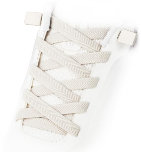 Handshop 2 Pairs 8mm Elastic Shoelaces with Metal Locks Grey White 120 cm