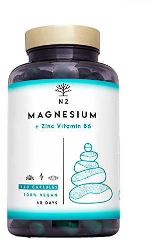 Magnesio Zinco e Vitamina B6 Integratore. Contribuisce al Normale Mantenimento dei Muscoli. Riduce la Stanchezza. Migliora il Sistema Immunitario. 120 Capsule. CE. VEGANO. N2 Natural Nutrition