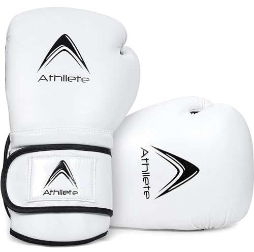 Athllete Boxing Gloves Men & Women, Training & Sparring, 14 oz, Black/White