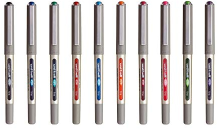 UNI-BALL - Uni Mitsubishi Pencil - 10 Stylos Uni-Ball Eye Fine UB-157 - Stylos Rollers Encre Liquide - Pointe 0,7 mm - Écriture Medium - Assortiment de 8 Couleurs Différentes