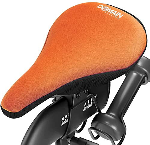 Domain Cycling Gel Bike Seat Cushion - Secure Peloton Fit for Smooth Stable Rides- Non-Slip Bicycle Cover for Exercise Bikes, Padded for Men or Women Comfort, 10.5”x7”