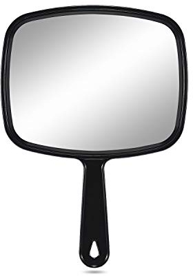 PROTECLE Large Hand Mirror, Salon Barber Hairdressing Handheld Mirror with Handle (Square Black 10.3x7.4)