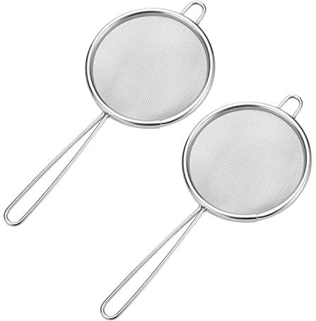 MEDILOE 2 Pcs 304 Stainless Steel Tea Strainer (8cm + 8cm) Size Tea Strainer Fine Mesh with Non Slip Handle Tea Strainers for Loose Tea Cocktail Juice Flour Spices
