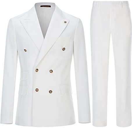 Cenne Des Graoom Men's Slim Fit 2 Piece Suit Double Breasted Business Wedding Prom Suits Blazer Tuxedo & Trousers (42, White)……