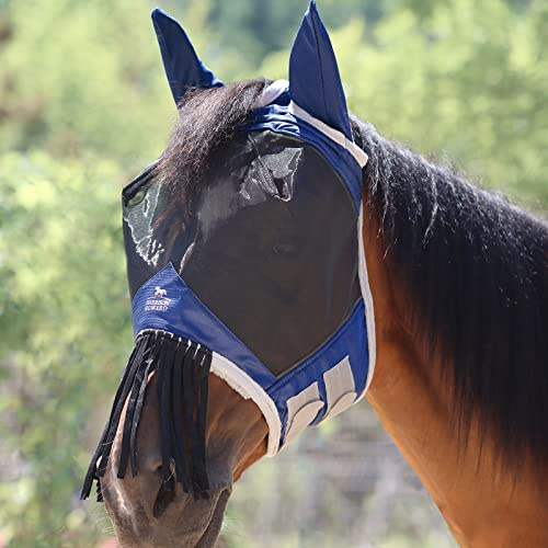 Harrison Howard CareMaster - Máscara antimoscas para Caballos, con Orejas y Flecos nasales, Color Azul