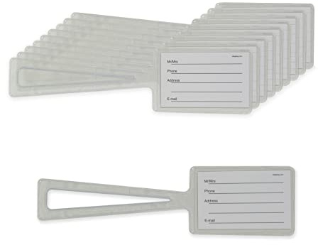 Etichette Valigia Bagaglio TRASPARENTE con Tasca e Cartoncino, Conf. da 10 pezzi, in resistente PVC.