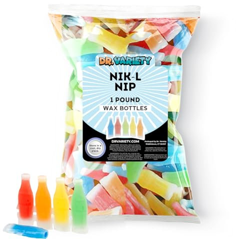 Nik L Nips Wax Bottle Candy Drinks, 1LB Bulk - Nostalgic 90s Soda Bottle Nips Wax Candy - By Dr. Variety