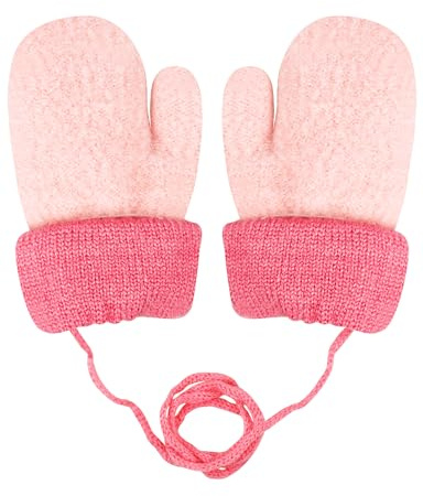 Becellen Moufle Hiver Fille Garçon Moufle Epais Enfant Gant Tricoté avec Ficelle Gant Chaud Moufle Mignon pour Enfants de 3 Ans